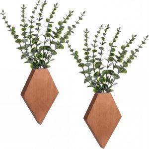 Chunful 2 Pcs Wooden Wall Planter Decor Hanging Fake Plants Greenery Flowers Holder Vase Boxes for Wall Bohemian Farmhouse Room Kitchen Office Indoor Decoration(Walnut Color,7.1 x 4.7 x 1.2 Inches)