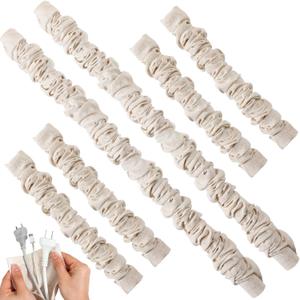 Tegeme 6 Pack Fabric Cord Cover for Electric Wire Chandelier Chain Cover Swing Chain Linen Shade with Hidden Hook Loop Closure Sleeves for Chandelier Wires Cable Swing(Beige,2×5.3ft, 4×2.6ft)