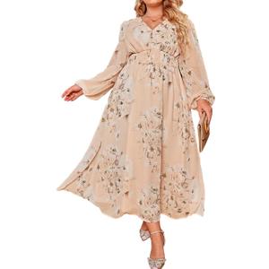 Simplee Women's Boho Floral Maxi Dress Flowy Casual V Neck Short Sleeve Wedding Guest Holiday Beach Long Dress (4X-Large, P2-pink)