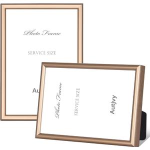 8x10 Picture Frame Gold - Brushed Brass Modern Simple Thin Aluminum Metal Photo Frame with HD Real Glass, Display for Tabletop and Wall Collage, 2 Pack