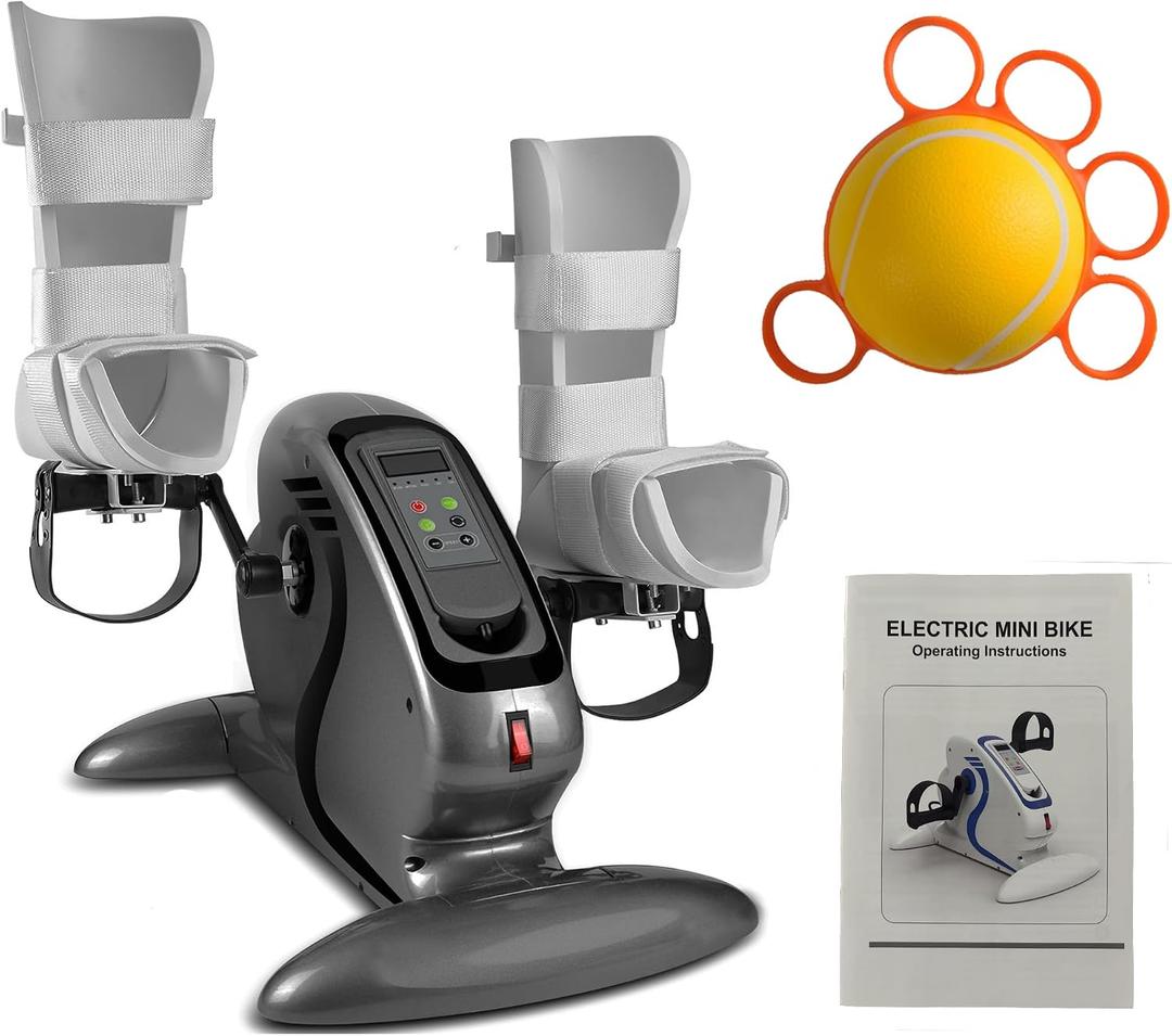 Electric Pedal Exerciser for Seniors with Remote Control, Motorized Leg Exercise Machine with 10 Speed Levels, Quiet Pedal Exerciser with LCD Display for Home & Office