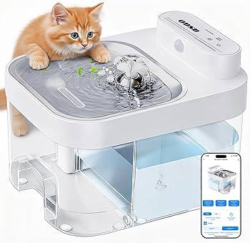 ODSD Cat Water Fountain, Wastewater Separation & No Filter Cotton, Pet Water Dispenser with 101oz/3L Large Capacity Tank, Wireless Automatic Water Fountains for Cats Indoor Cat Watering Supplies (White)