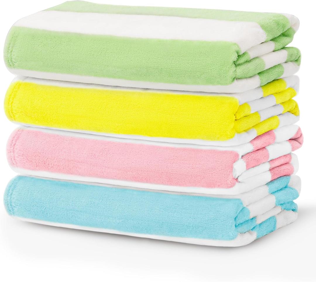 Touchat 4 Pack Cabana Stripe Beach Towels,30 by 60 Inches, Oversized Microfiber Towels Set for Pool,Super Absorbent Bath Towels for Bathroom,Kids and Adult,4 Colors (Pink+blue+green+yellow)