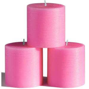 CANDWAX 3x3 Pillar Candles Set of 3 - Rustic Unscented Hot Pink Candles for Home Decor, Weddings, Gender Reveal Parties