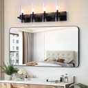 Bathroom Light Fixtures, 4-Light Vanity Lights with Clear Glass Shades, Matte Black Bathroom Light Fixtures Over Mirror, 27.5'' Modern Wall lamp for Mirror Living Room Cabinet Bedroom