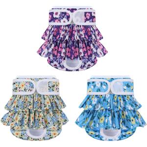 Reusable Dog Diapers Female 3 Pack Doggie Diapers for Period Heat Incontinence Puppy Training (Large, PurpleFlower)