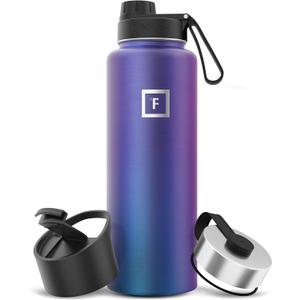 IRON FLASK Camping & Hiking Hydration Flask with 3 Lids - Stainless Steel, Double Walled & Vacuum Insulated Water Bottle - Leak Proof & BPA Free (Aurora, Spout - 40 oz)
