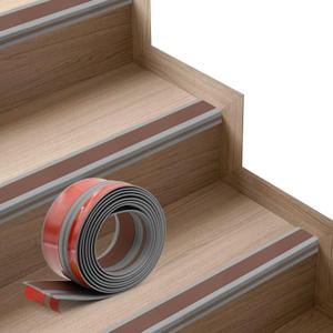 Non-Slip Step Edge Protector, Vinyl Stair Nosing - Self-Adhesive Anti-Slip Stair Nose Edging Trim, Stairway Nose Molding & Nosing Strip for High Traffic-Safety, Indoor-Outdoor Use(Brown 2"1",20Ft)