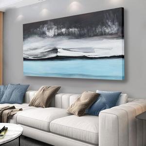 Abstract Wall Art Black White and Blue Canvas Art Wall Decor Modern Art Wall Decor Painting Framed Artwork Abstract Canvas Wall Art for Living Room Bedroom Office 20"x40"