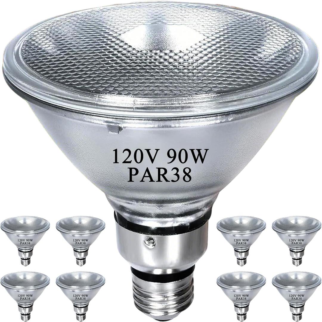 PAR38 Halogen Flood Light Bulbs, 90W Equivalent, 120V, E26 Base, 2700K Warm White Light for Indoor and Outdoor 8 Pack