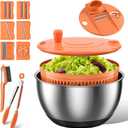 EMOJOY Stainless Steel Salad Spinner Large, 3-in-1 Vegetable Wash Bowl, Salad Bowl & Lettuce Spinner, Fruit Cleaner with Non-Slip Base, Dishwasher Safe, 5 Blade Slicer & Egg Yolk Separator, 4.25Qt