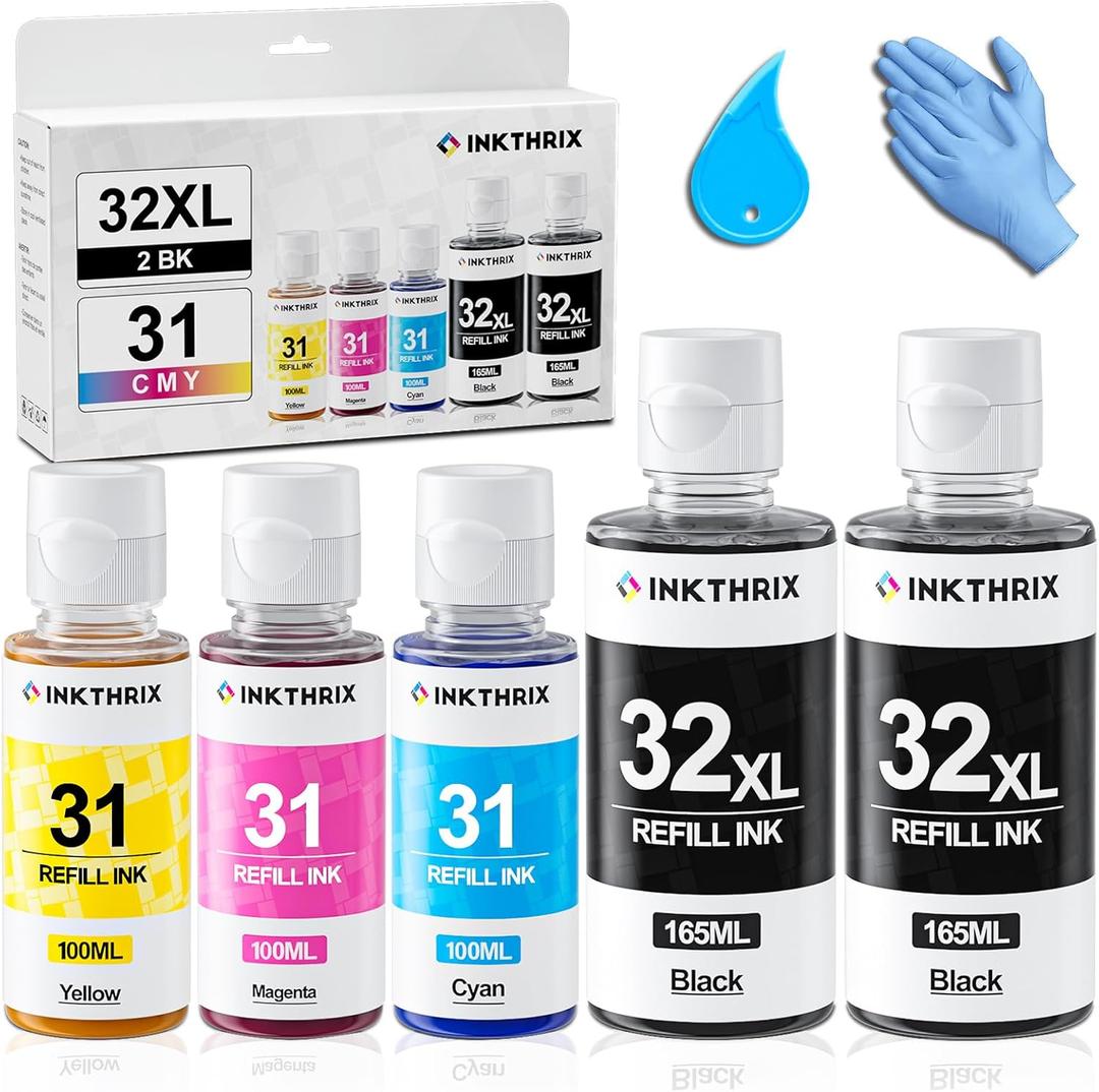 31 32xl Ink Bottle Set Compatible for HP Smart Tank 7602 651 5000 6001 5101 7301 5103 7001 7302 5102 551 Printers (2BK CMY)
