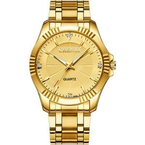 DREAMING Q&P Fq-005 Classic Style Gold Stainless Steel Mens Wrist Watches with Crystals for Man