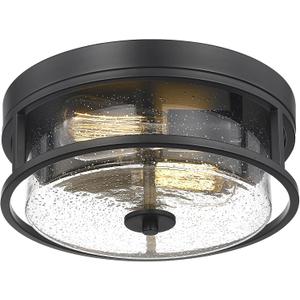 2-Light Flush Mount Ceiling Light, Farmhouse Industrial Black Finish with Seeded Glass Ceiling lamp, Modern Ceiling Light Fixture for Bedroom Living Room Kitchen Hallway Entryway 