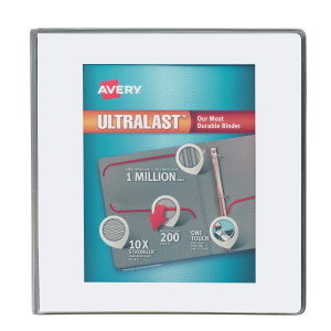 Avery Ultralast 3 Ring Binder, 1.5 Inch Slant Rings, 1 White Binder (79714)