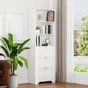 71" Tall Modern White Bookshelf with Storage 3 Drawers Freestanding Display Bookcase, Tall Book Shelf with Organizers and Storage, Display case for Home Office, Living Room,Study,White