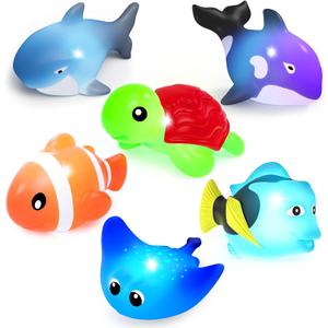 Light Up Bath Toys,No Hole Mold Free Baby Bath Toys,Ocean Animal Water-Activated Lights Flashes and Change Color,Sensory Lights Toys for Babies and Toddlers,Bathtub,Shower,Water Table, Pool