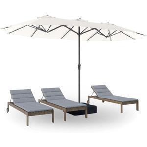 PatioKingdom 15FT Large Patio Umbrella with Base Included, Double Sided Large Outdoor Umbrella with Sturdy Fiberglass Ribs, Rectangular Patio Market Umbrella for Pool,Yard, Garden,Deck(Creamy-white)