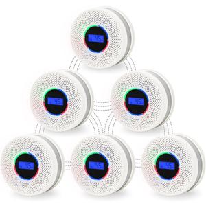 10-Year Battery Wireless Interconnected Smoke and Carbon Monoxide Detector, Smart Interlink Smoke CO Alarm with Digital Display, Fire and CO Combo Alarm for Home (6 Pack)