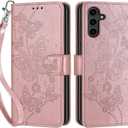 Wallet Case for Samsung Galaxy S24 Plus 6.7 inch, Rose Gold Butterfly