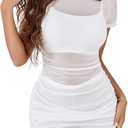 Avidlove Women's Mesh Dress Bodycon Mini Lingerie Dress Sexy Short Sleeve Mock Neck Ruched Party Clubwear Outfits S-XXL (Medium, White)