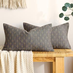 MIULEE Pack of 2 Decorative Burlap Linen Throw Pillow Covers Modern Farmhouse Pillowcase Rustic Woven Textured Cushion Cover for Sofa Couch Bed 12x20 Inch Dark Grey
