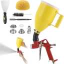 Pneumatic Texture Sprayer Hopper, 0.8 Gal, 3 Nozzles, Bent Tube for Walls | 4/6/8mm nozzles for various coatings; 50-70 PSI, G1/4 inlet; includes brushes; for stucco, plaster, ceilings, renovation