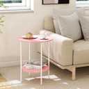 Side Table,Round End Table with 2 Storage Shelves| Compact Side Tables for Living Room, Couch, Gym, Office & Bedroom | Narrow Accent Table as Space-Saving Small Bedside Table 18x18x22in(Pink)