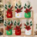 Nuogo 6 Pcs Christmas Artificial Poinsettia Flower with Terracotta Pots Vase and Stickers Christmas Tabletop Centerpiece Flower Picks Holly Red Berries Faux Floral Arrangements for Xmas Home Party