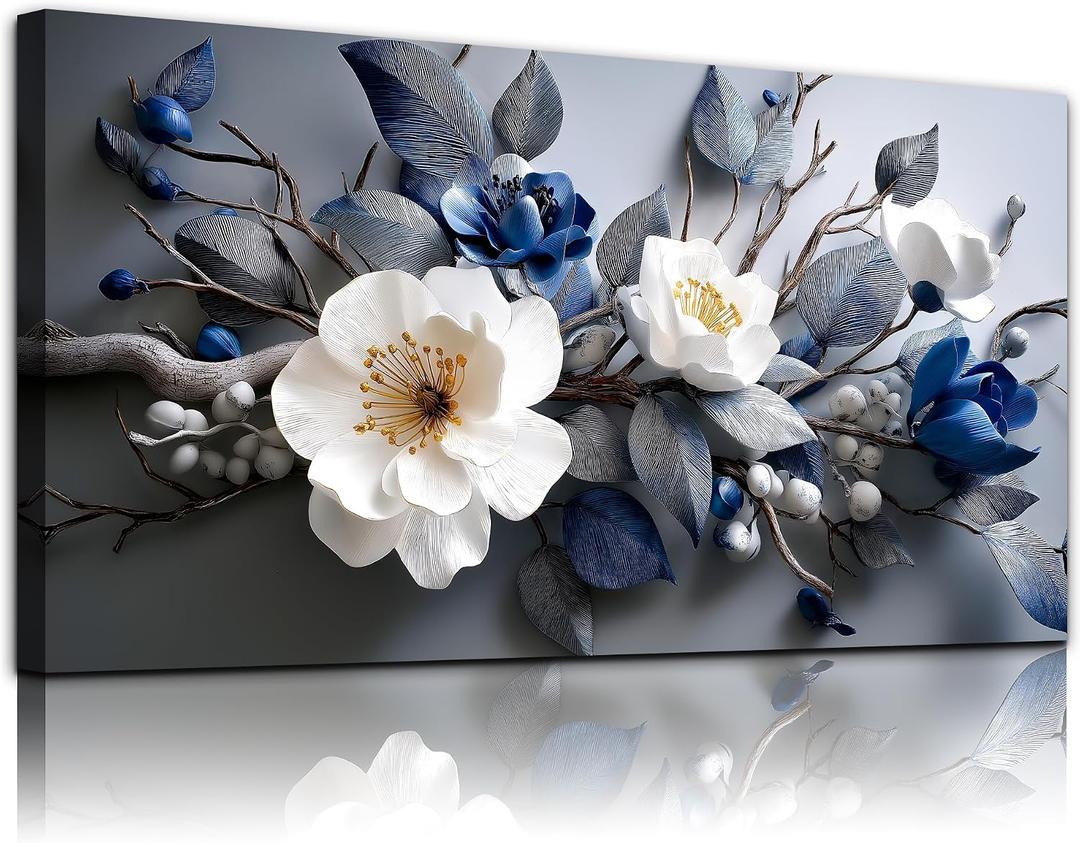 WLWBINTING Flowers Wall Art Modern Minimalist Canvas Art Print, White Floral Paintings Pictures Industrial style Artwork Decor for Bedroom Living Room Bathroom Office Home Aesthetics Decoration