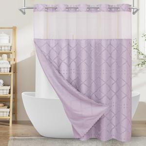 Boho Lavender Woven Fabric Shower Curtain 72 x 74 Modern Farmhouse, No Hooks Tufted Chevron Striped Shabby Chic Textured, Minimalist Cloth Curtain for Bathroom, Hotel Decor