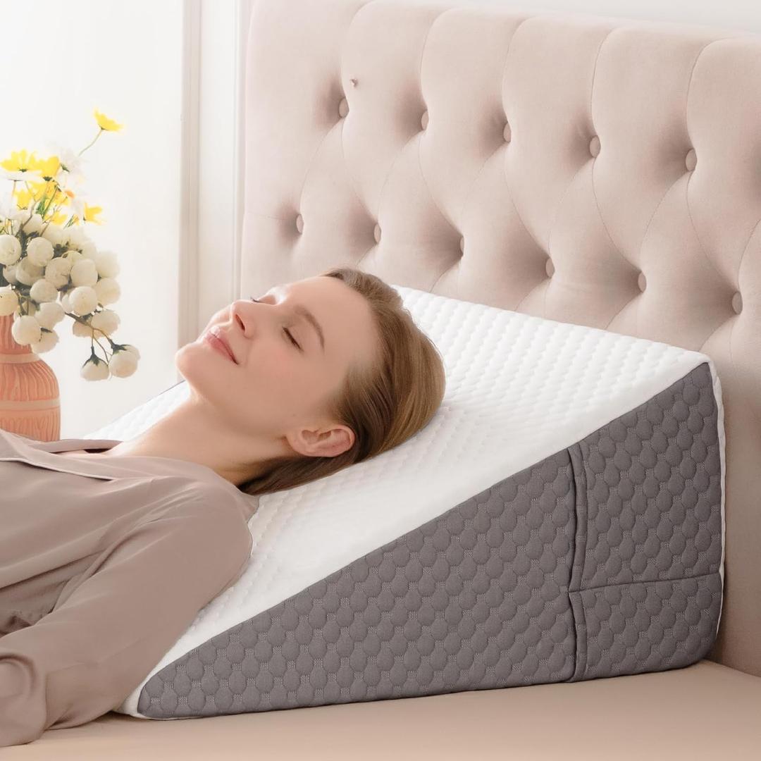 Wedge Pillow, Wedge Pillow for Acid Reflux, Back Pain Relief, Cooling Memory Foam Top, Bed Wedge Pillows for Headboard, Sleeping, Snoring, Back Support, After Surgery. 24*24*7.5inch wedge pillow