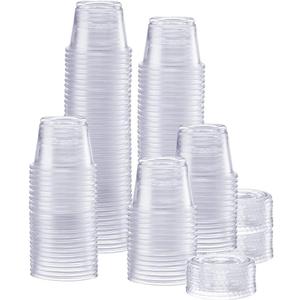 GUSTO 1 oz Jello Shot Cups with Lids [200 Count] Clear Plastic Portion Containers, Condiment Cups for Sauces, Dressings & Samples  Durable, Stackable, Leak-Resistant (Formerly Comfy Package)