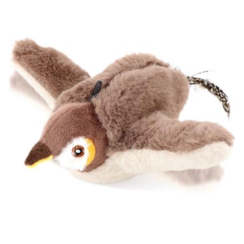 Interactive Chirping Bird Cat Toys - Flying Birds Cats Toy with Flapping Wings, Realistic Electric Sparrow Pet Plush Toys, Relieving Boredom Flying Bird Cat Toys for Indoor Cats