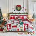 Christmas Bed in a Bag 7 Pieces Queen, Snowman Snowflake Deer Patchwork Plaid Design, Microfiber Comforter Set for All Season (1 Comforter, 2 Pillow Shams, 1 Flat Sheet, 1 Fitted Sheet, 2 Pillowcases)