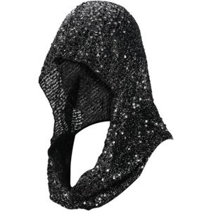 Guayma Rave Outfit Festival Accessories For Women,Sequin Rave Hood Head Scarf For Halloween Mardi Gras Costume Gear (Bk)
