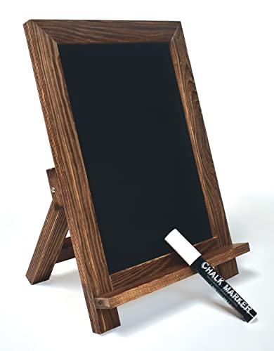 Better Office Products Framed Tabletop Chalkboard Sign, 9.5" x 14", Rustic Wood Frame, Small Magnetic Chalkboard, Built-in Ledge and Folding Stand, One White Chalk Marker Included,(Rustic Brown)