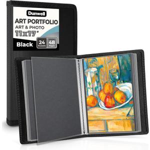 Dunwell 11x17 Art Portfolio Binder with Black Mounting Paper (Black), Large Portfolio Folder for Artwork Storage, 24 Clear Plastic Sleeves, Displays 48 Pages, Acid-Free 11 x 17 Presentation Book