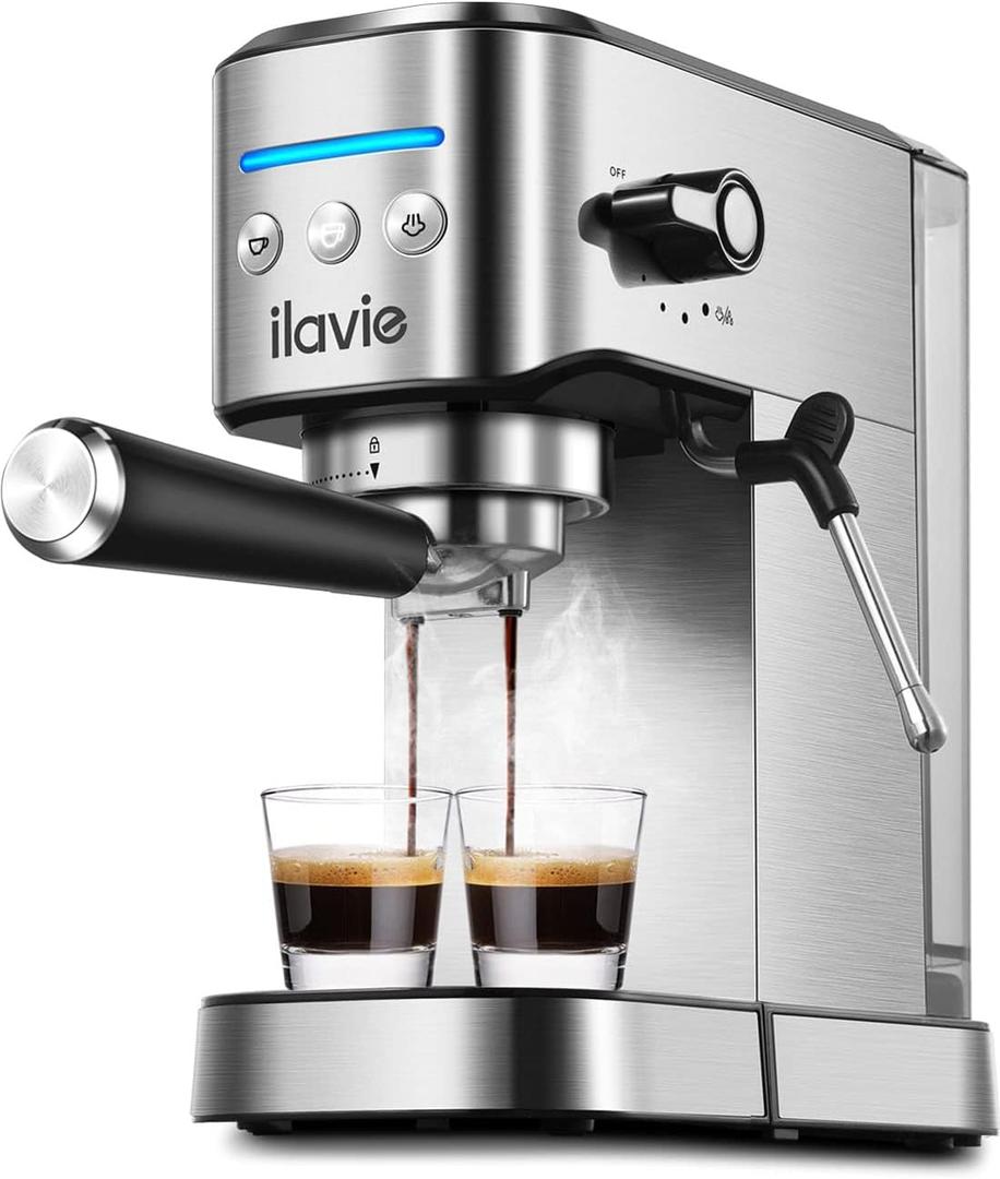 20Bar Espresso Machine, With Milk Frother Steam Wand, 1000ML Removable Water Tank, Ideal for Cappuccino, Latte and Espresso, for Home Use, Silver