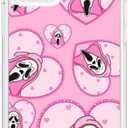 Cute Skull Skeleton Clear Case Compatible with iPhone 16 Pro, Horror Unique Pink Halloween Ghost Pattern Design Case for Teens Men and Women