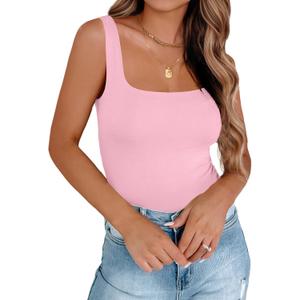 Zeagoo Women's Square Neck Double Lined Tank Tops Cute Summer Tops Seamless Slim Fit Basic Sleeveless Shirts, XL