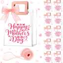 Gueevin 12 Pcs Mother's Day Gift Bags Pink Plastic Happy Mother's Day Clear Gift Bags with Handle and Sheer Ribbon 7 x 4 x 8 Inch Reusable Transparent PVC Totes for Her Mom Birthday Party Supplies