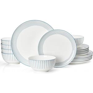 Sweese 18Pcs Lightweight Porcelain Dinnerware Set for 6, Stripe Blue