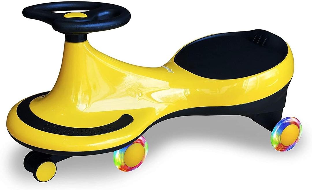 Swing Car, LED Flashing Wheels, Ride on Wiggle Car Boys and Girls, No Batteries, Gears or Pedals, Twist, Turn, Wiggle Movement to Steer, for Toddlers, Kids 3 Yrs and UP, 50kg/110lb (Yellow)
