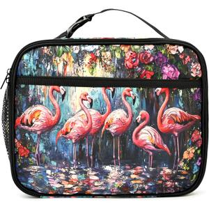 2 x Flamingos Insulated Lunch Box Reusable Lunch Bag Women Men Cooler Tote Bag For Kids Boys Girls Work Picnic School Office