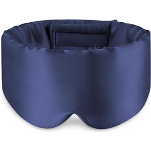 Zenssia 100% Mulberry Silk Sleep Mask Eye Mask for Man and Woman with Adjustable Headband, Full Size Large Sleep Mask & Blindfold for Total Blackout for All Night Sleep, Travel & Nap-Dark Blue