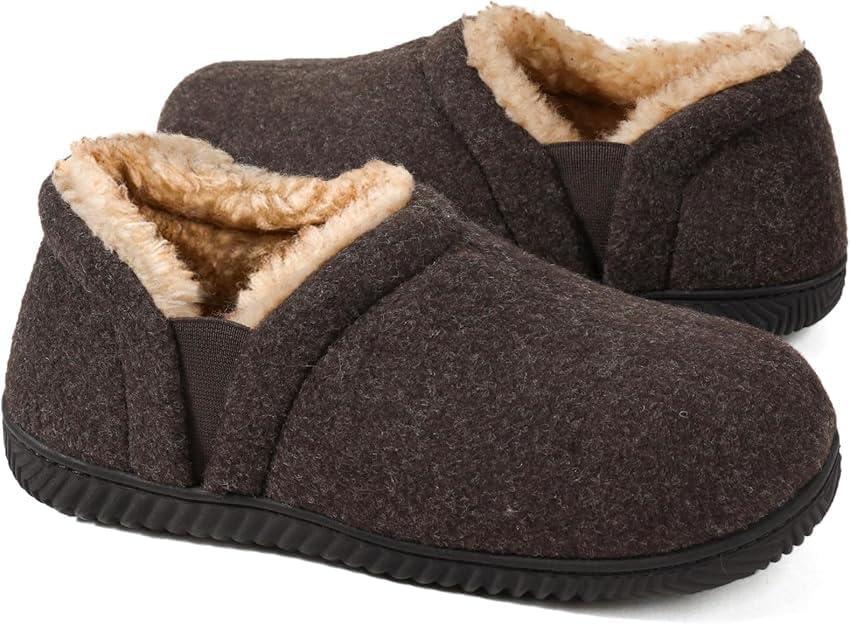 Zizor Men's Comfy Caterpillar Slippers Indoor Outdoor House Shoes, Warm Soft Knit Upper Fuzzy Fleece Lined Memory Foam Sole with Hard Bottom (Brown)