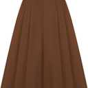 Belle Poque Women Vintage Pleated Skirt with Pockets A Line Midi High Elastic Waist Flared Skirt for Office Daily (Brown)