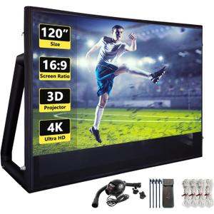 Inflatable Projector Screen I Air-Tight No-Blower Design,Made from TPU Tarpaulin, 120 inch (Equivalent to 16ft) for Indoor & Outdoor Use Backyard, Pool, Party, Camping, Movie Night Parties