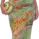 Women's Two Piece Maxi Skirt Sets Summer Beach Sexy Ruched Backless Pearls Chain Decor Crop Top and Cut Out Skirt (Dark Green)